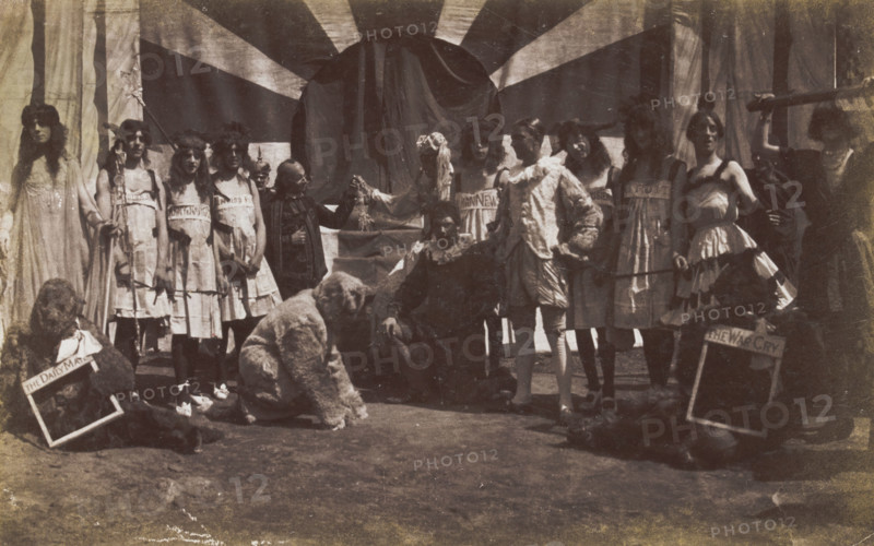 British servicemen performing a sketch on the power of the press, c1918. Creator: Unknown.