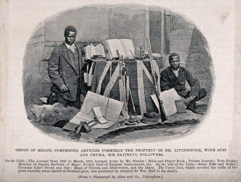 David Livingtone's followers, Susi and Chuma, pictured with his former possessions, 1873. Creator: Unknown.