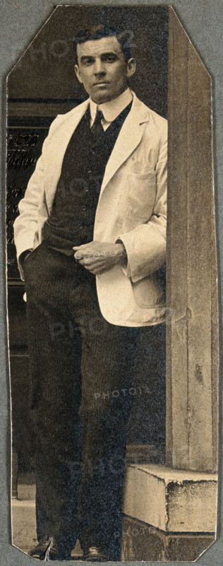 Charing Cross Hospital: full-length portrait of Basil Hood, 1906. Creator: Unknown.