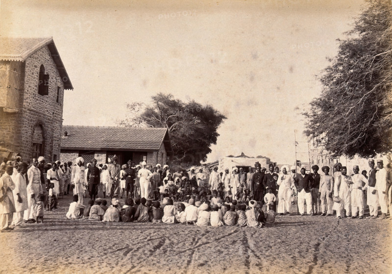 Staff of the Karachi plague committee in the town of Dhobi Ghat, during bubonic plague..., 1897. Creator: Unknown.