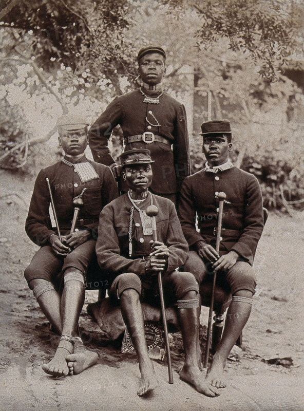 Natal, South Africa: four African policemen in uniform, 1896. Creator: Unknown.