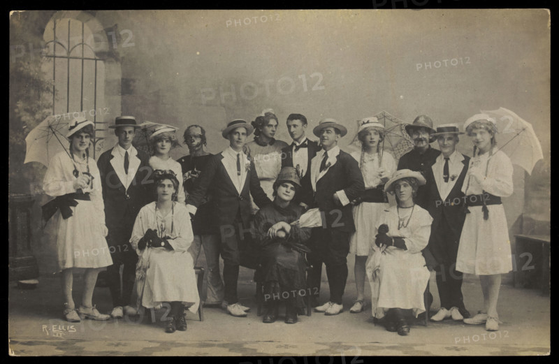 Servicemen in Malta performing a play, some in drag, c1918. Creator: R Ellis.