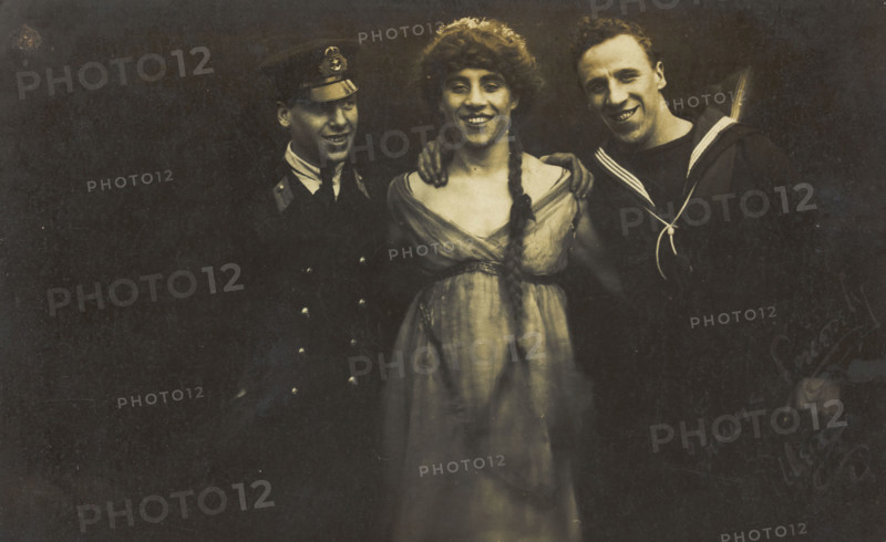 Three sailors with arms round each other, 1917. Creator: Unknown.