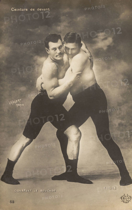 Two wrestlers facing off, late 19th-early 20th century.  Creators: Count Stanislaw Walery, Walery.