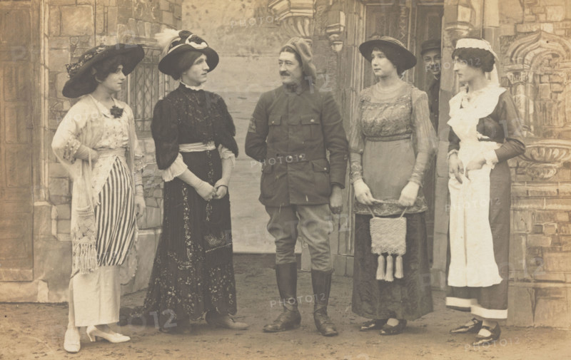 Prisoners of war performing a play at a prisoner of war camp in Cottbus, (between 1910 and 1919?). Creator: Unknown.