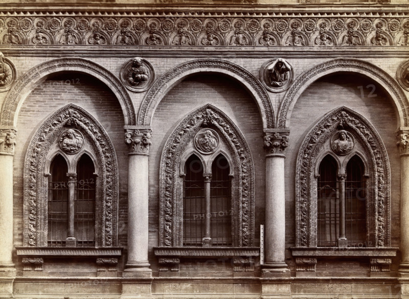 Ospedale Maggiore, Milan: three windows carved with relief sculpture, c1860s. Creator: Fratelli Alinari.