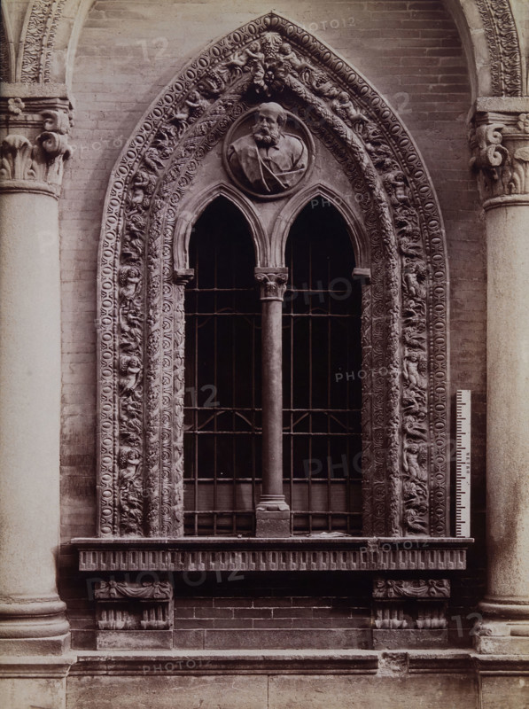 Ospedale Maggiore, Milan: a window carved with relief sculpture, c1860s. Creator: Fratelli Alinari.
