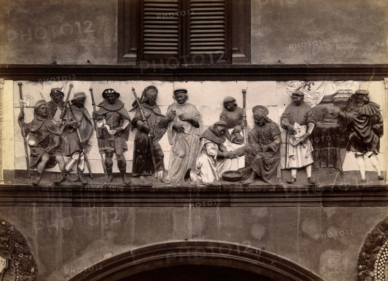 Ospedale del Ceppo, Pistoia: part of the sculpted relief of the works of mercy, c1860s. Creator: Fratelli Alinari.