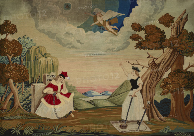 Embroidered picture-allegorical scene with the personification of Poland, after 1831. Creator: Unknown.