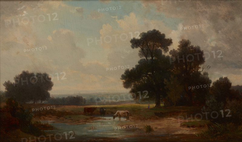 Landscape with Cows at a Watering-Place, c1880, before 1876. Creator: Jozef Szermentowski.