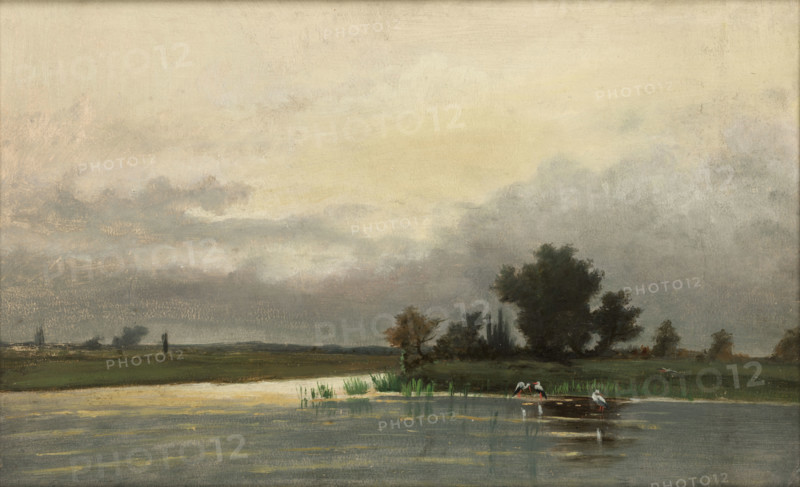 Landscape with Ponds and Storks, c1875. Creator: Wladyslaw Malecki.