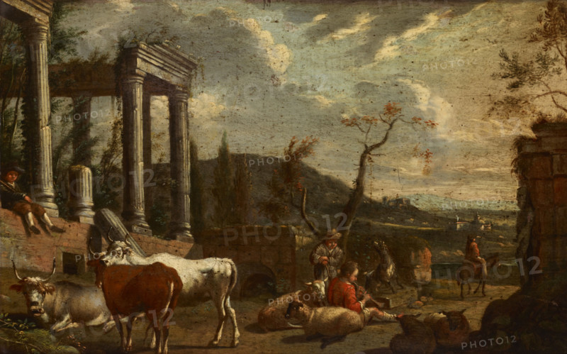 Landscape with Animals and Temple Ruins, 1st half of 18th century. Creator: Michiel Carree.
