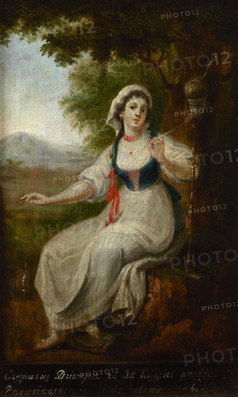 Spinner at Her Work / Frivolous Spinner-two-sided painting, c1800. Creator: Michal Stachowicz.