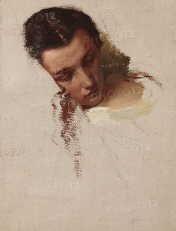 Study to the Painting "The Death of Barbara Radziwill"- Head of Queen Barbara, before 1860. Creator: Jozef Simmler.