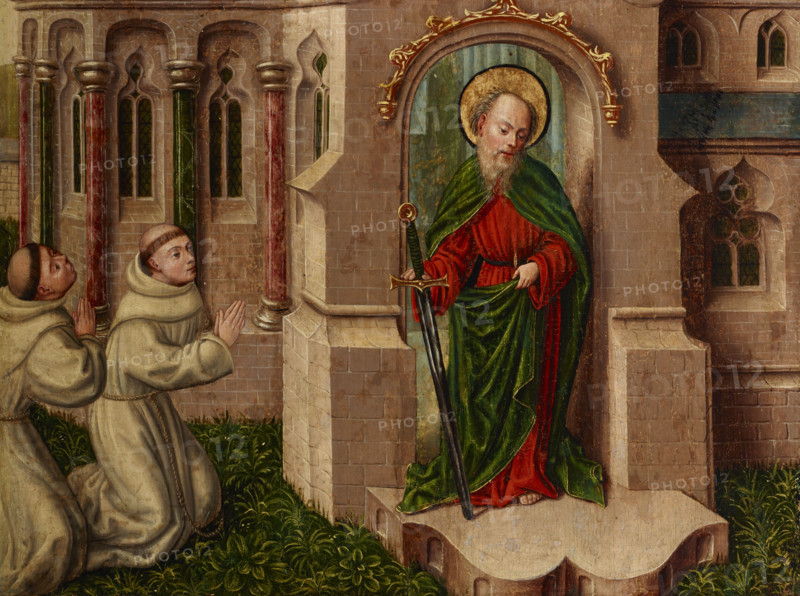 Saint Paul with Monks in Front of the Church of San Paolo fuori le Mura in Rome, between 1490-1500. Creator: Unknown.