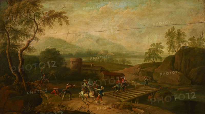 Robbery on the Bridge, 18th century. Creator: Unknown.