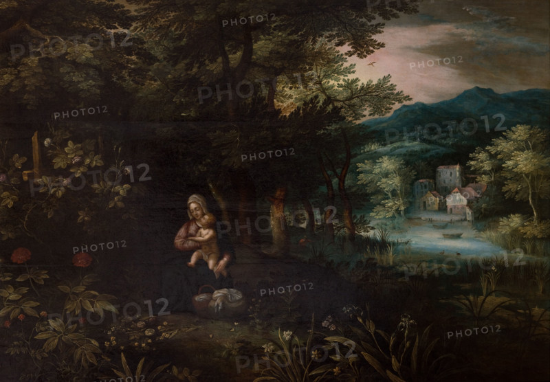 Landscape with the Scene of the Rest on the Flight into Egypt, 1st half of 17th century. Creator: Unknown.