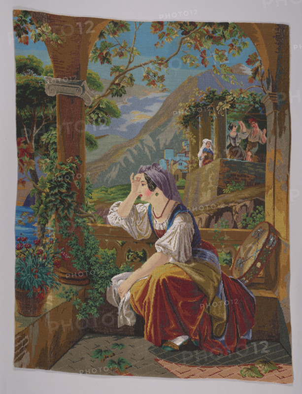 Picture embroidered with glass beads, 1864. Creator: Unknown.