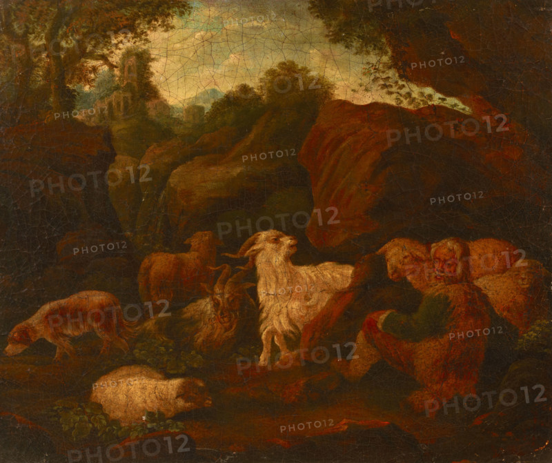 Landscape with a Shepherd and a Flock, 18th century. Creator: Cajetan Roos.