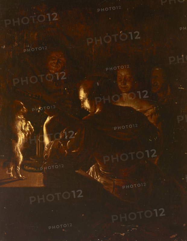 Woman Playing the Guitar and a Small Dog Dancing, 2nd half of 17th century. Creator: Unknown.