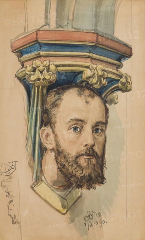 Carton for the polychrome from St Mary's Church - console in the shape of a male head..., 1890. Creator: Jan Matejko.