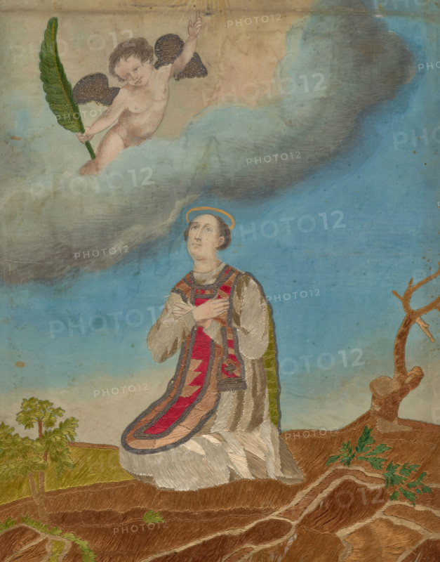 Embroidered picture of an unknown martyr, 1st half of 19th century. Creator: Unknown.