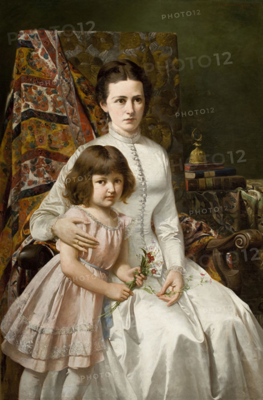 Portrait of Wife with Daughter Anna, 1887. Creator: Antoni Gramatyka.