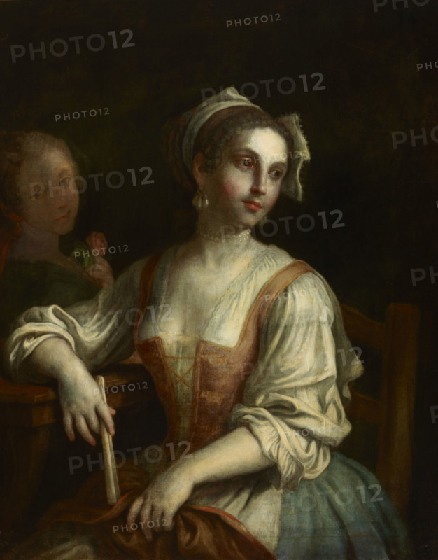 Woman with a Fan and a Woman with a Rose, 1750s. Creator: Pietro Rotari.