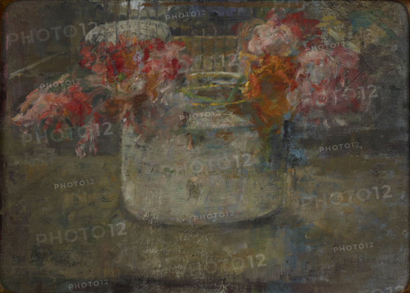 Flowers-two-sided painting, after 1920. Creator: Olga Boznanska.