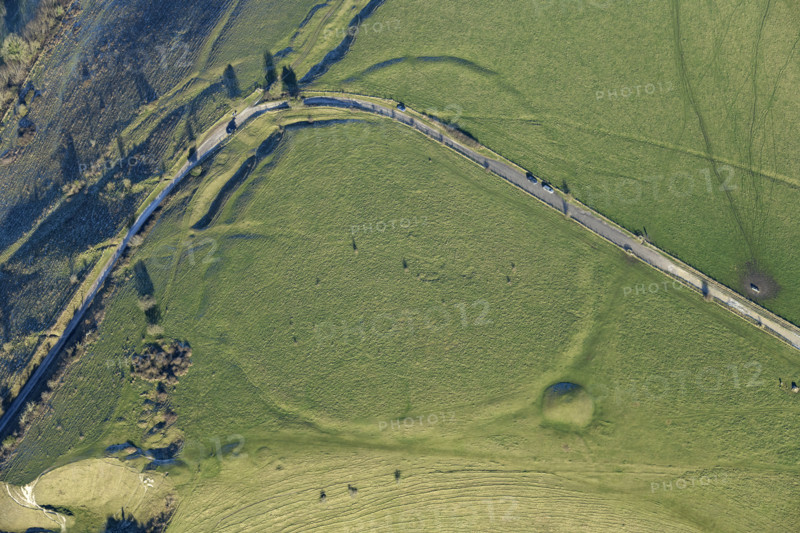 A Neolithic camp or causewayed enclosure earthwork, and bowl barrow earthworks on White..., 2023. Creator: Damian Grady.