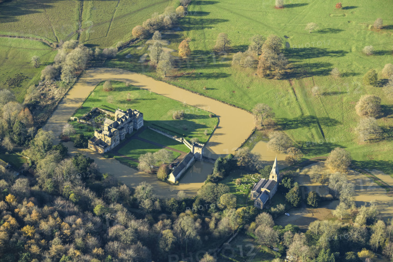 Broughton Castle fortified house, gatehouse and moat, Oxfordshire, 2024. Creator: Damian Grady.