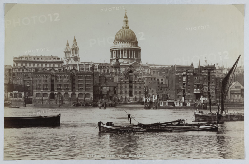 A view from Bankside looking across the River Thames towards Paul’s Wharf and St Paul’s…, 1880-1899. Creator: GW Wilson and Company.