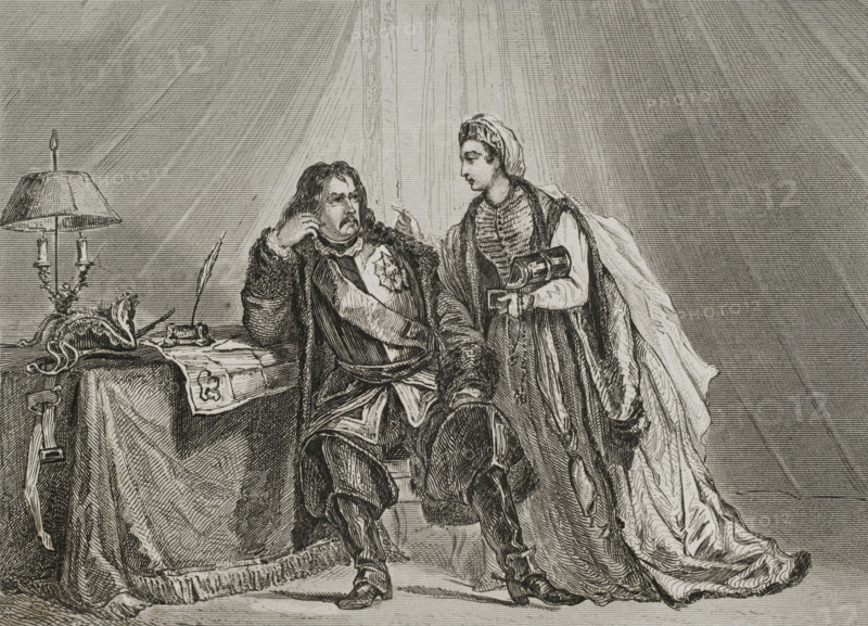 Russo-Turkish War: Catherine the Great suggests that husband Peter III surrender to the Turks, 1839. Creator: Augustin François Lemaitre.