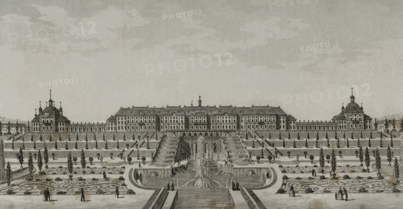 Peterhof Palace near Saint Petersburg, Russia, 1839.  Creator: Augustin François Lemaitre.