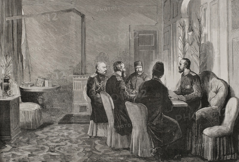 Russo-Turkish War: conference to negotiate the armistice..., Adrianople, 1878 (1878).  Creator: Bernardo Rico.
