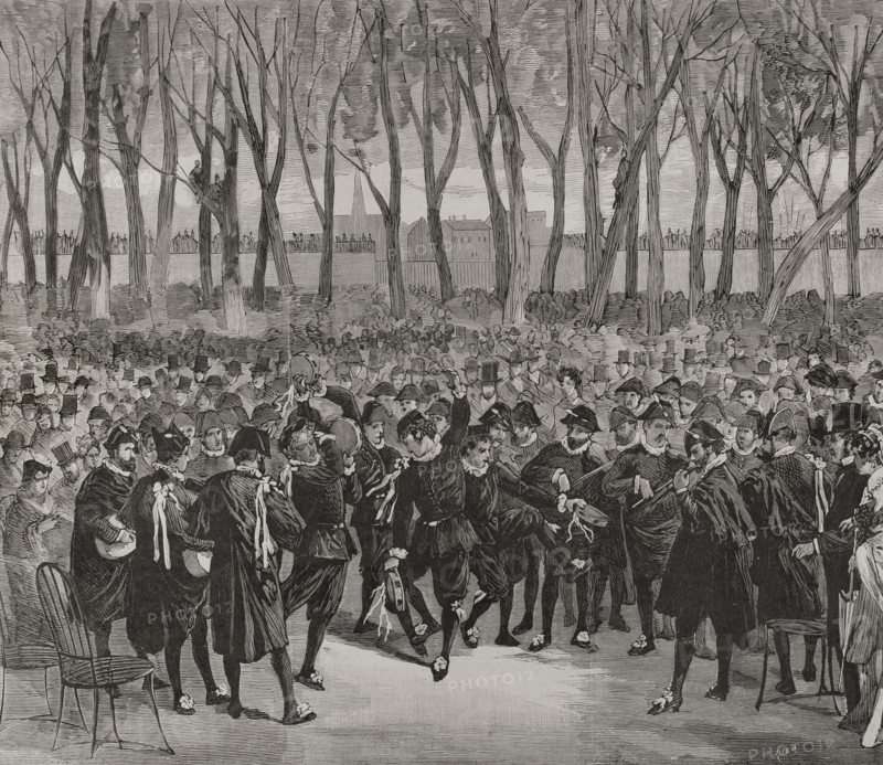 The Spanish Estudiantina playing "national airs" in the Tuileries Garden, March 6, 1878.  Creator: Bernardo Rico.