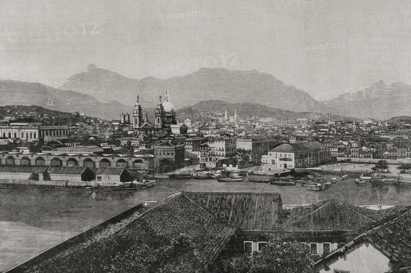 Rio de Janeiro, Brazil: panoramic view from the roadstead, 1898.  Creator: Bernardo Rico.