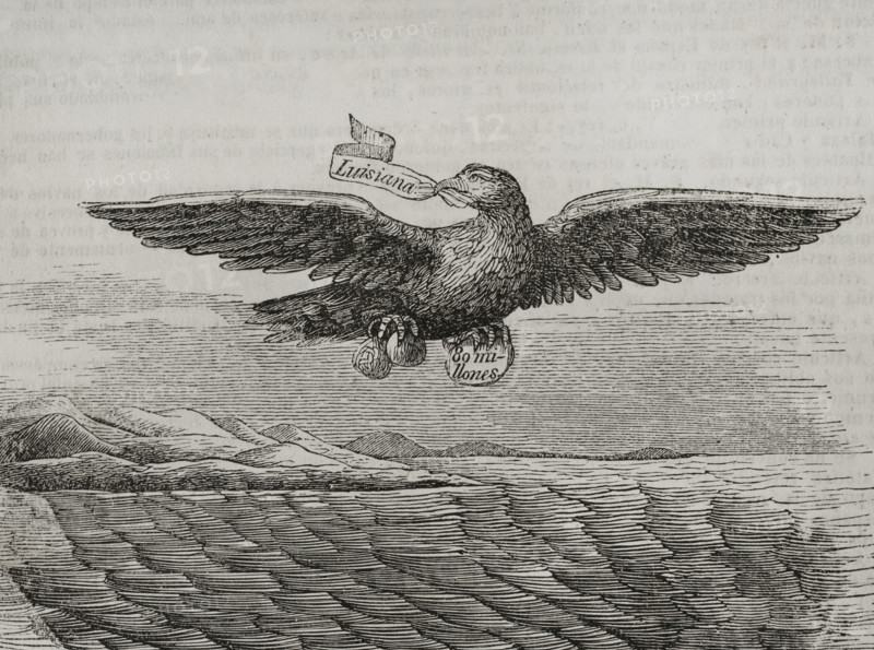 Allegory depicting the sale of Louisiana by Napoleon I to the United States,...(1851).  Creator: Chamorro.