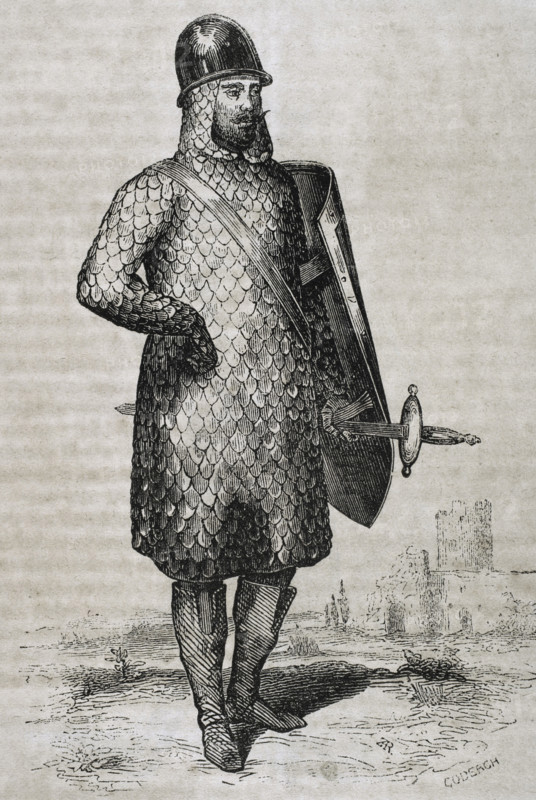 Military costume of the Goths, 1852. Creator: Coderch.
