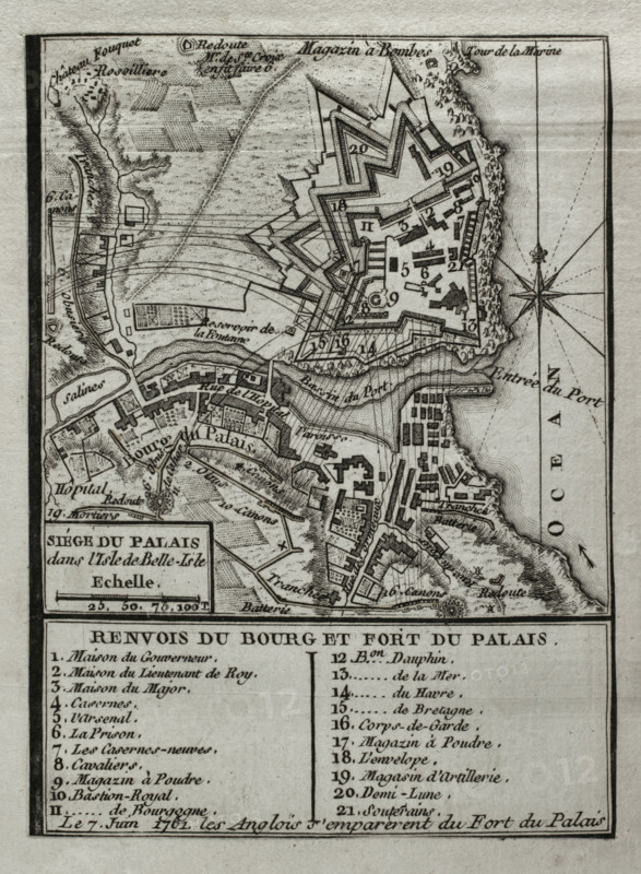 Seven Years War (1756-1763): Map of capture of Belle Isle (June 1761), 1765. Creator: Jean de Beaurain.