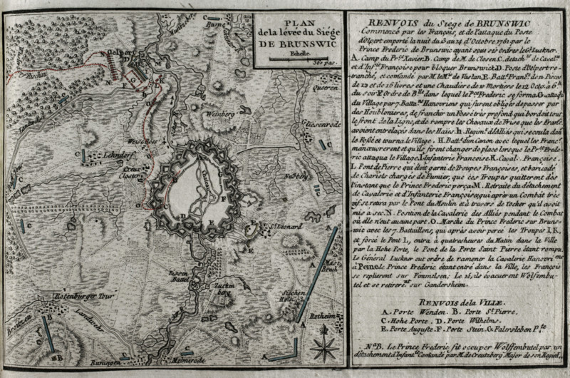 Seven Years War (1756-1763): Map of the rising of the Siege of Brunswick, 1761 (1765). Creator: Jean de Beaurain.