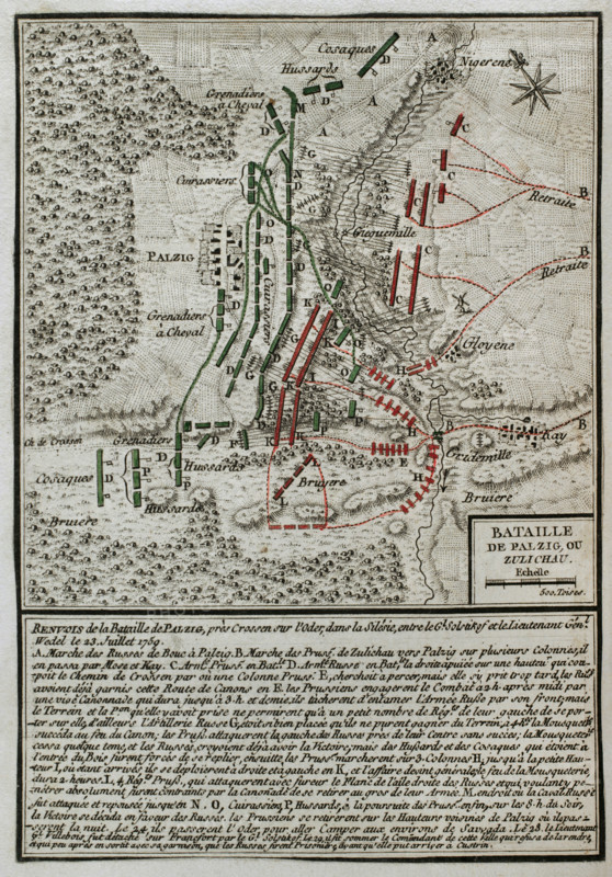 Seven Years War (1756-1763): Map of the Battle of Palzig, also called Battle of Kay...1759, 1765. Creator: Jean de Beaurain.