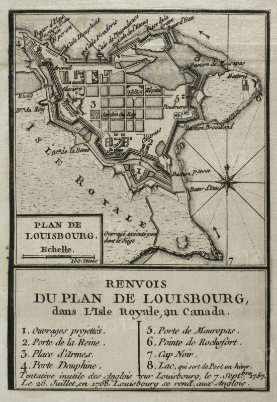 Map of Louisbourg, Nova Scotia, Canada, 1765.  Creator: Jean de Beaurain.