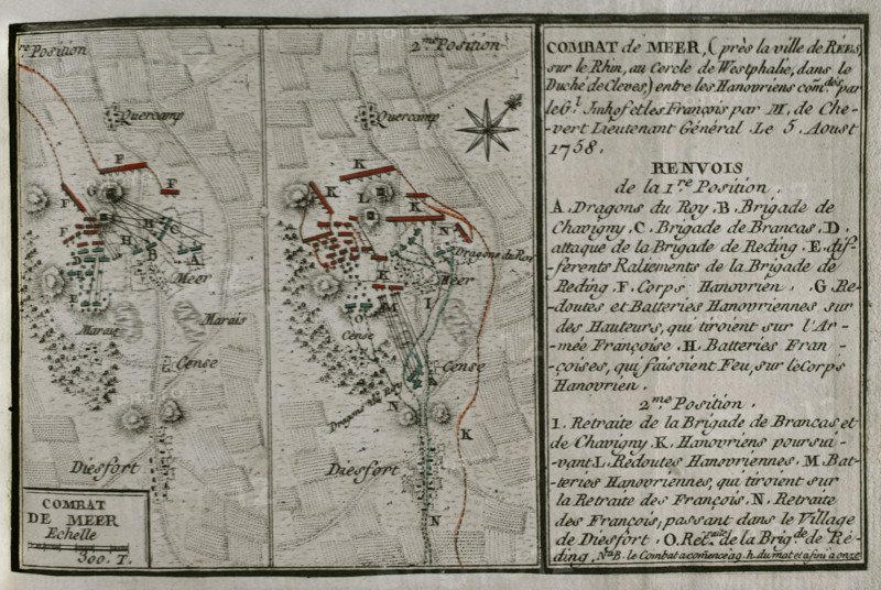 Seven Years War (1756-1763): Combat of Mehr (August 5, 1758), 1765.  Creator: Jean de Beaurain.