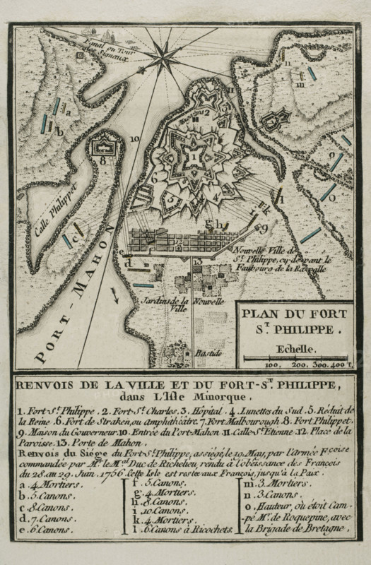 Map of Fort of St Philip (Castle of San Felipe), Menorca, 1756 (1765). Creator: Jean de Beaurain.
