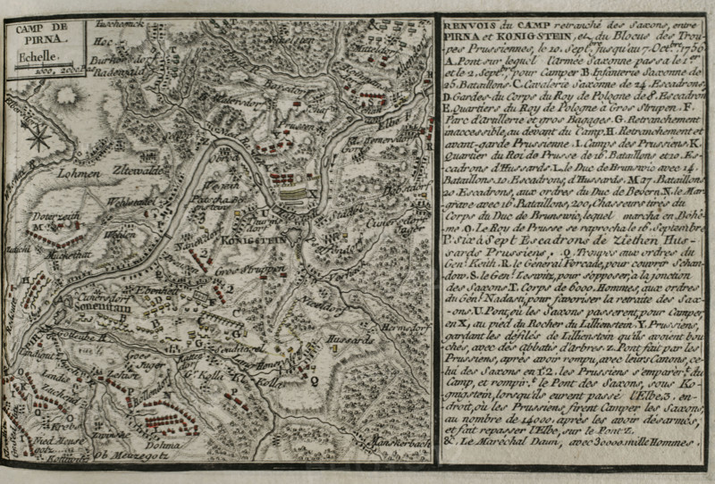 Seven Years War (1756-1763): Map of the encampment at Pirna, 1756, Siege of Pirna ..., 1765. Creator: Jean de Beaurain.