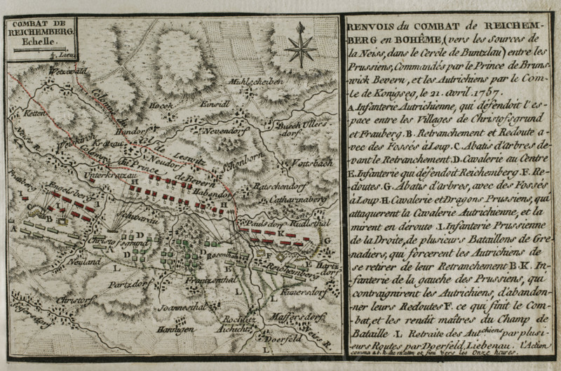 Seven Years War (1756-1763): Map of the Battle of Reichenberg (April 21, 1757), 1765. Creator: Jean de Beaurain.