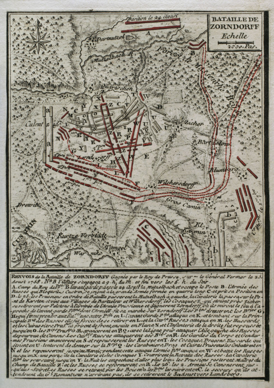 Seven Years War (1756-1763): Map of the Battle of Zorndorf (25th August 1758), 1765. Creator: Jean de Beaurain.