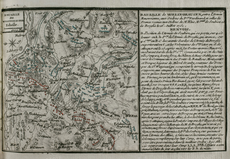 Seven Years War (1756-1763): Map of the Battle of Vellinghausen (July 15-16, 1761), 1765. Creator: Jean de Beaurain.