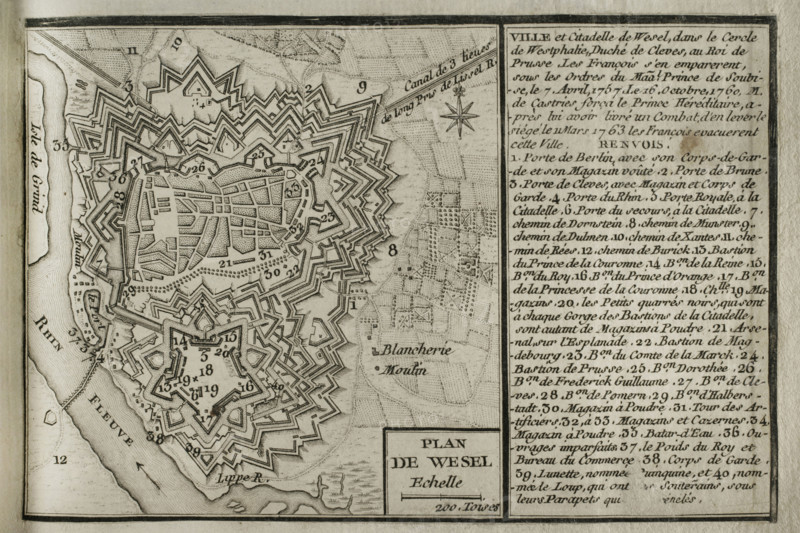 Plan of Wesel and its citadel, North Rhine-Westphalia, Germany, 1763 (1765). Creator: Jean de Beaurain.